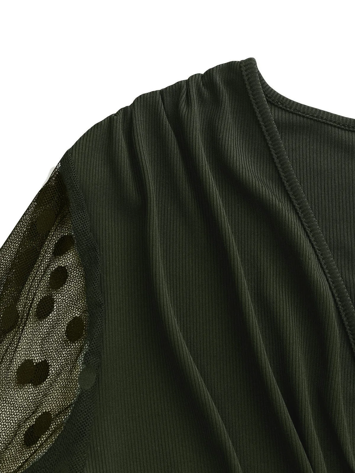 Olive Green 1950s V-Neck Sheer Polka Dot Sleeve Jumpsuit sold by Retro Stage product image thumbnail 4