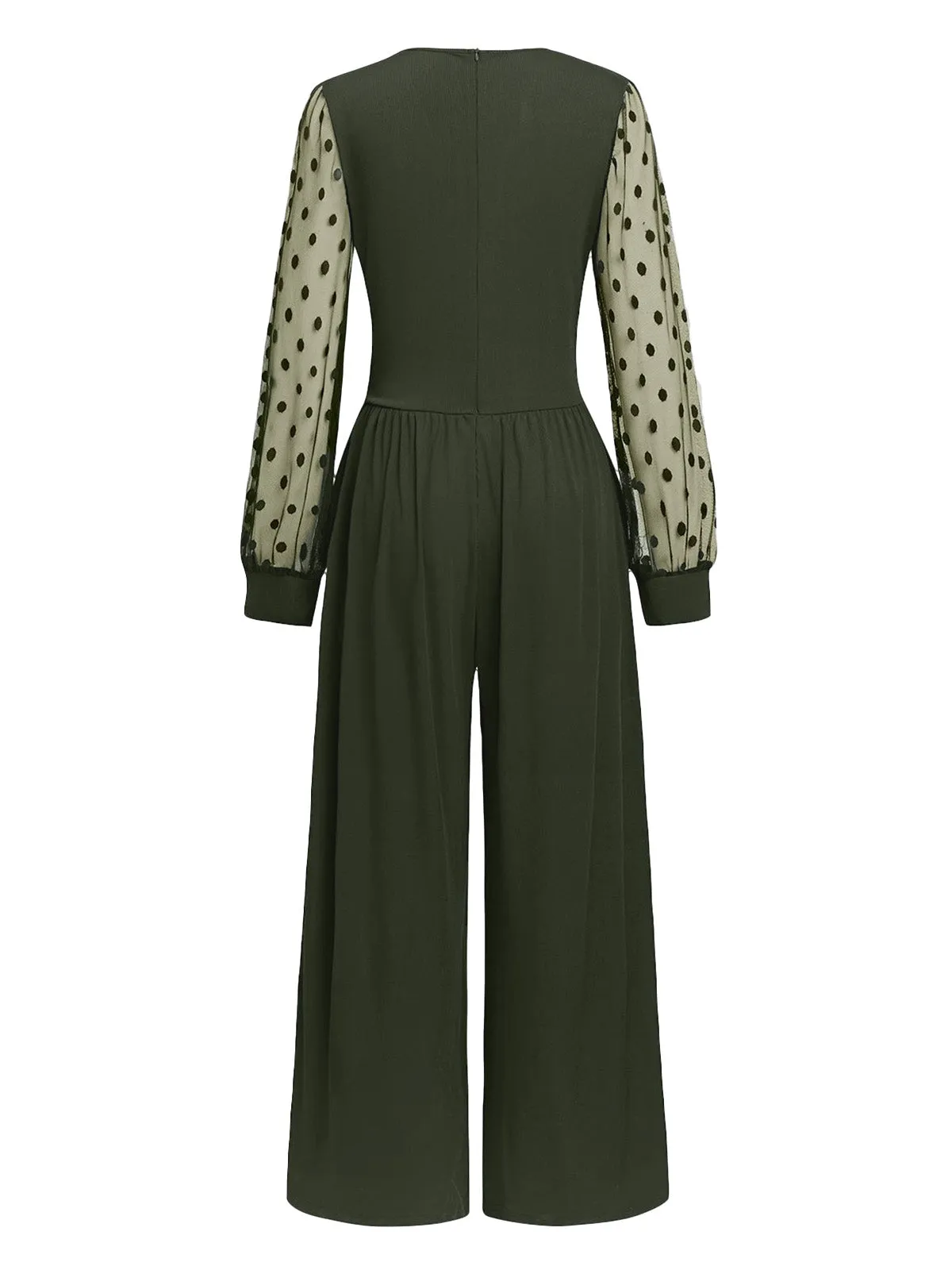 Olive Green 1950s V-Neck Sheer Polka Dot Sleeve Jumpsuit sold by Retro Stage product image thumbnail 3