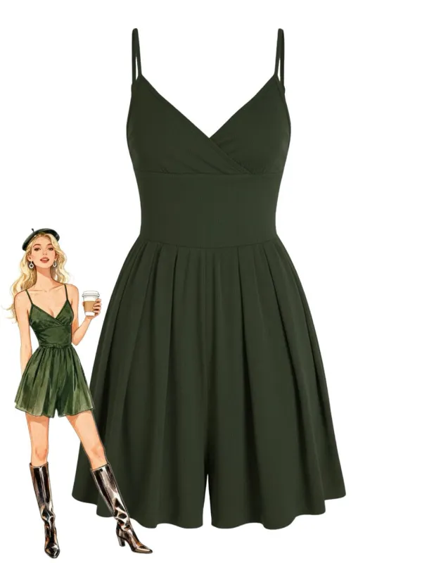 1980s Solid Spaghetti Strap V-Neck Romper sold by Retro Stage