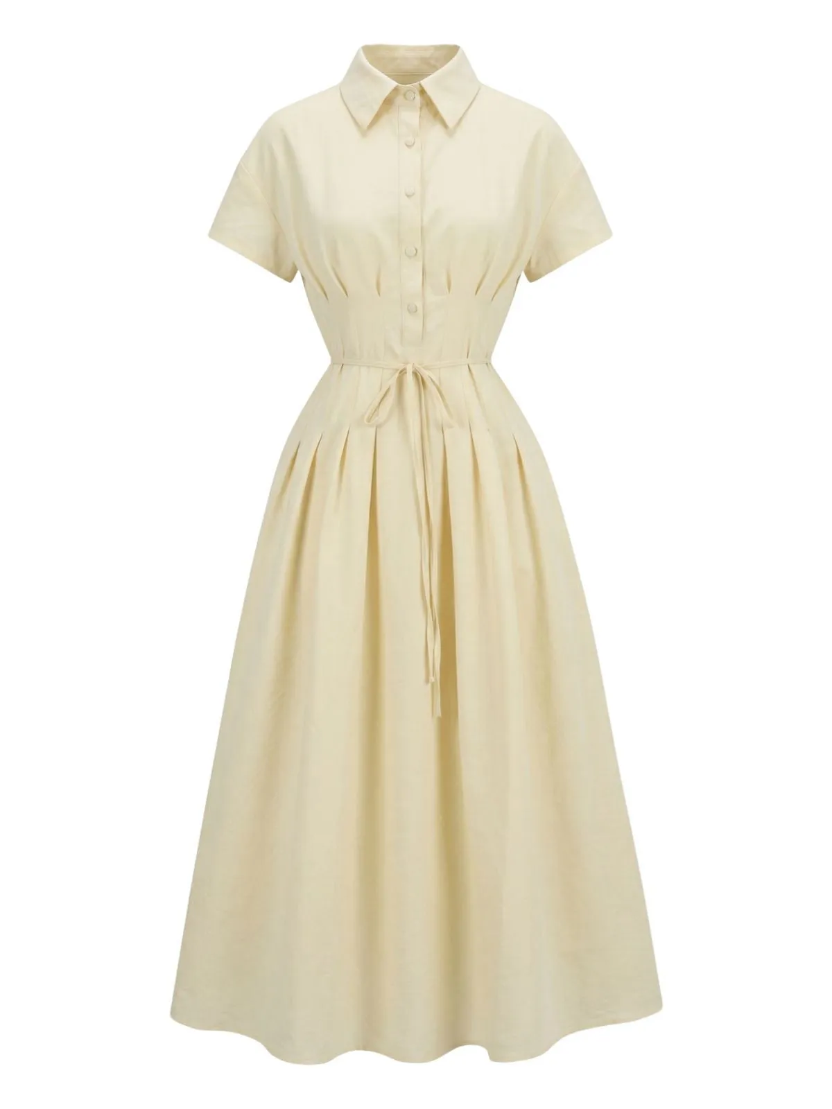 Yellow 1940s Waist-Tie Button Shirt Collar Dress sold by Retro Stage product image thumbnail 2