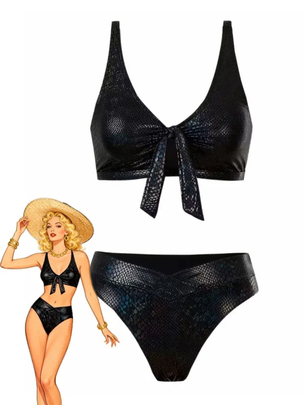 1970s Snakeskin Metallic Tie-Front Bikini Set sold by Retro Stage