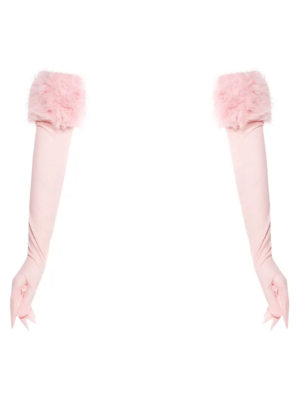 Pink Faux Fur Trim Long Gloves sold by Retro Stage