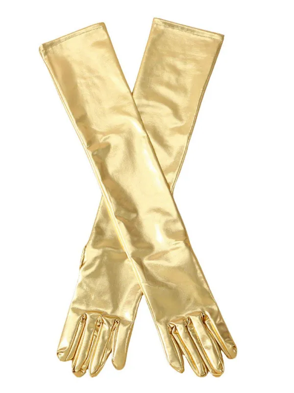 Patent Leather Solid Full Finger Gloves sold by Retro Stage