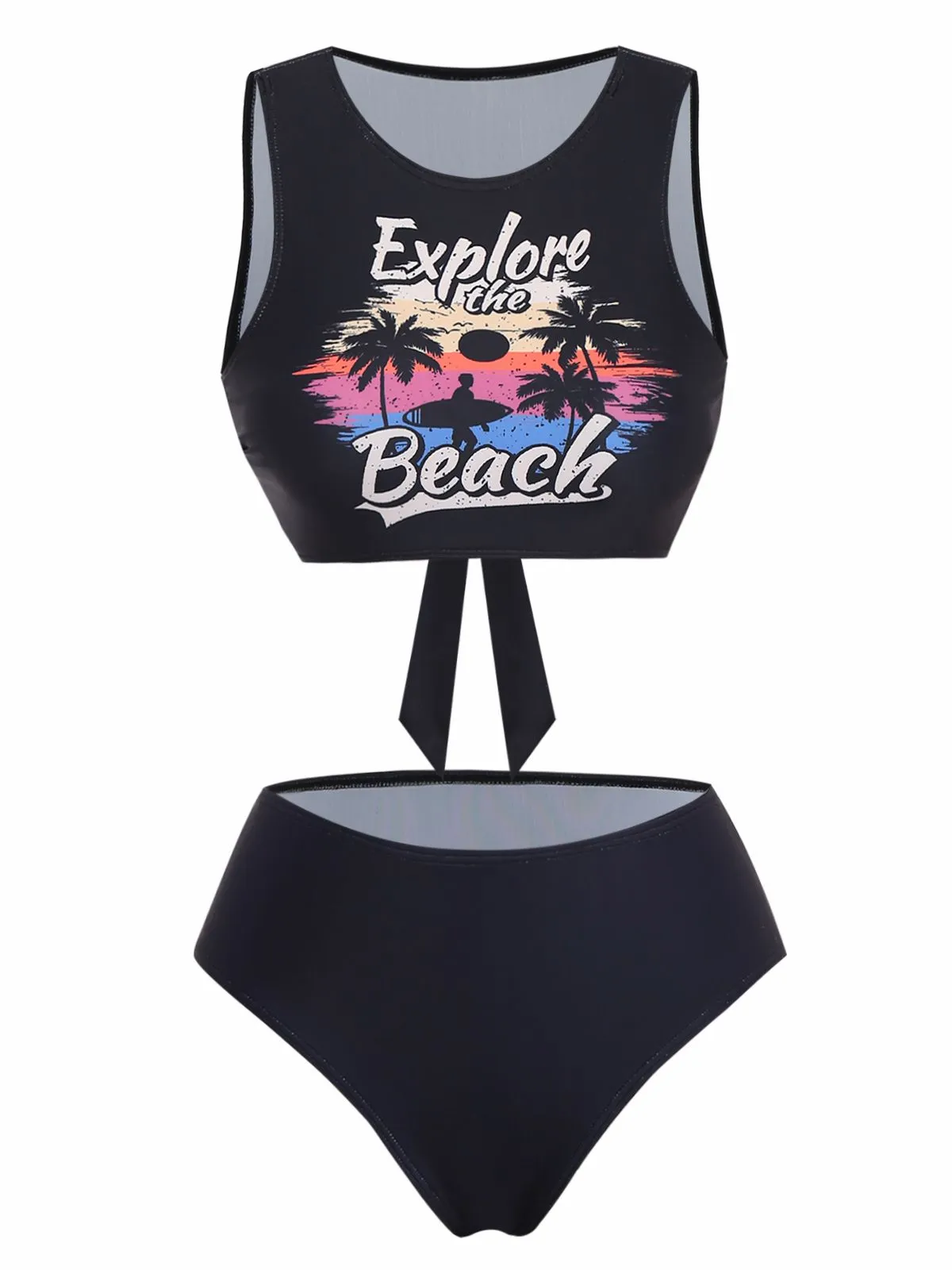 Black 1950s Explore The Beach Tankini Set sold by Retro Stage product image thumbnail 2