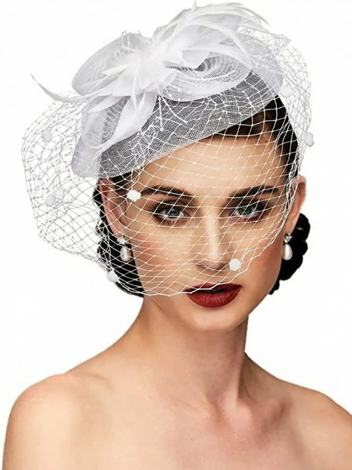 Vintage Mesh Feather Bow Hair Accessories sold by Retro Stage product image thumbnail 3