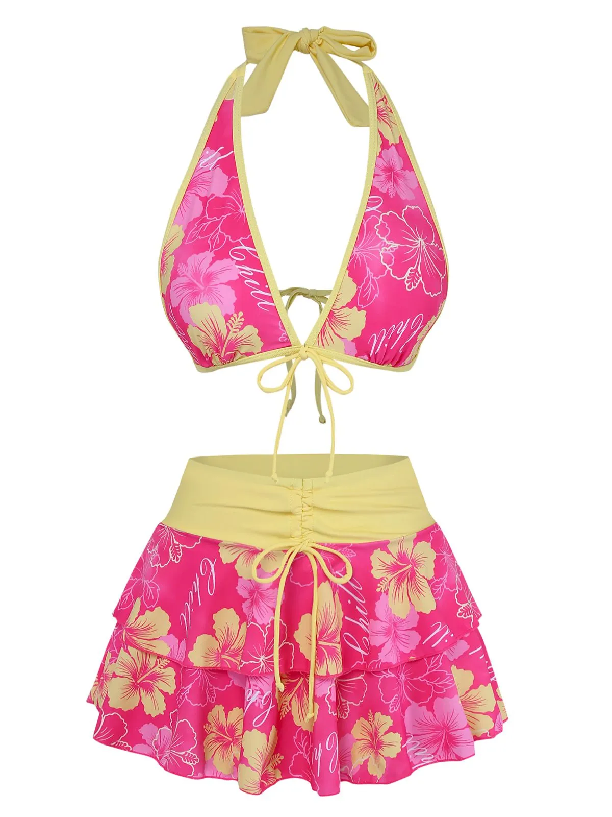 Pink 1960s Floral Print Tie-Front Layered Bikini Set sold by Retro Stage product image thumbnail 2