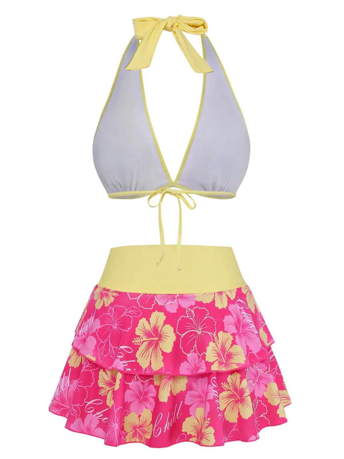 Pink 1960s Floral Print Tie-Front Layered Bikini Set sold by Retro Stage product image thumbnail 3