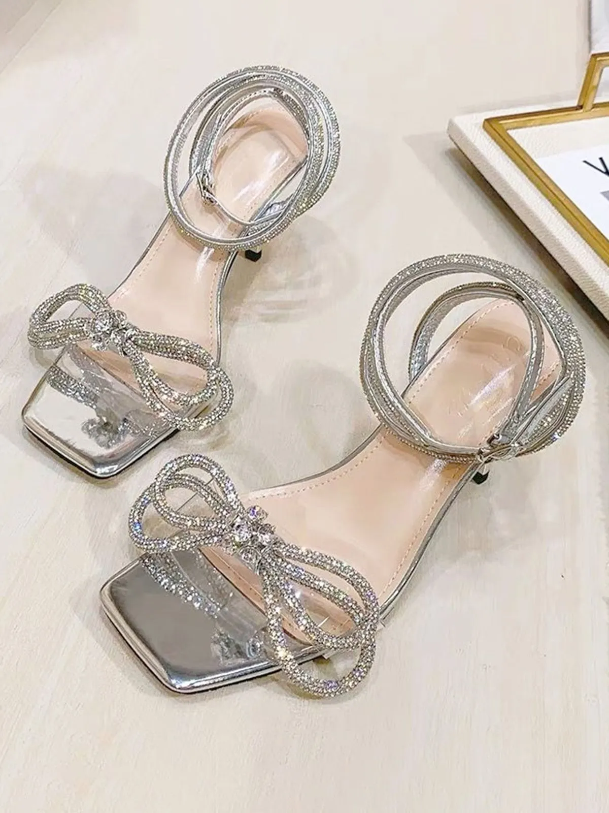 Silver Rhinestone Ankle Strap Heels sold by Retro Stage product image thumbnail 3