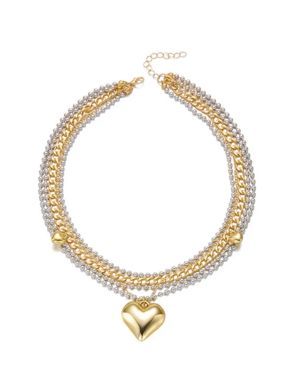 Gold Heart Pendant Layered Necklace sold by Retro Stage