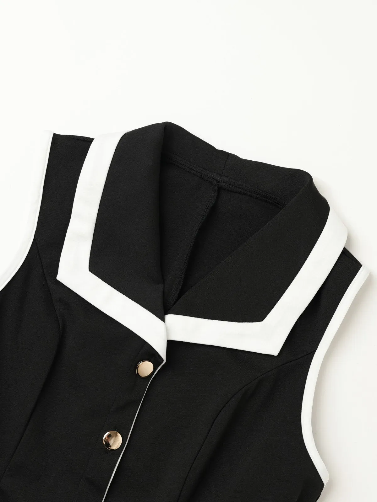 Black 1960s Sleeveless Lapel Button Bodycon Dress sold by Retro Stage product image thumbnail 4