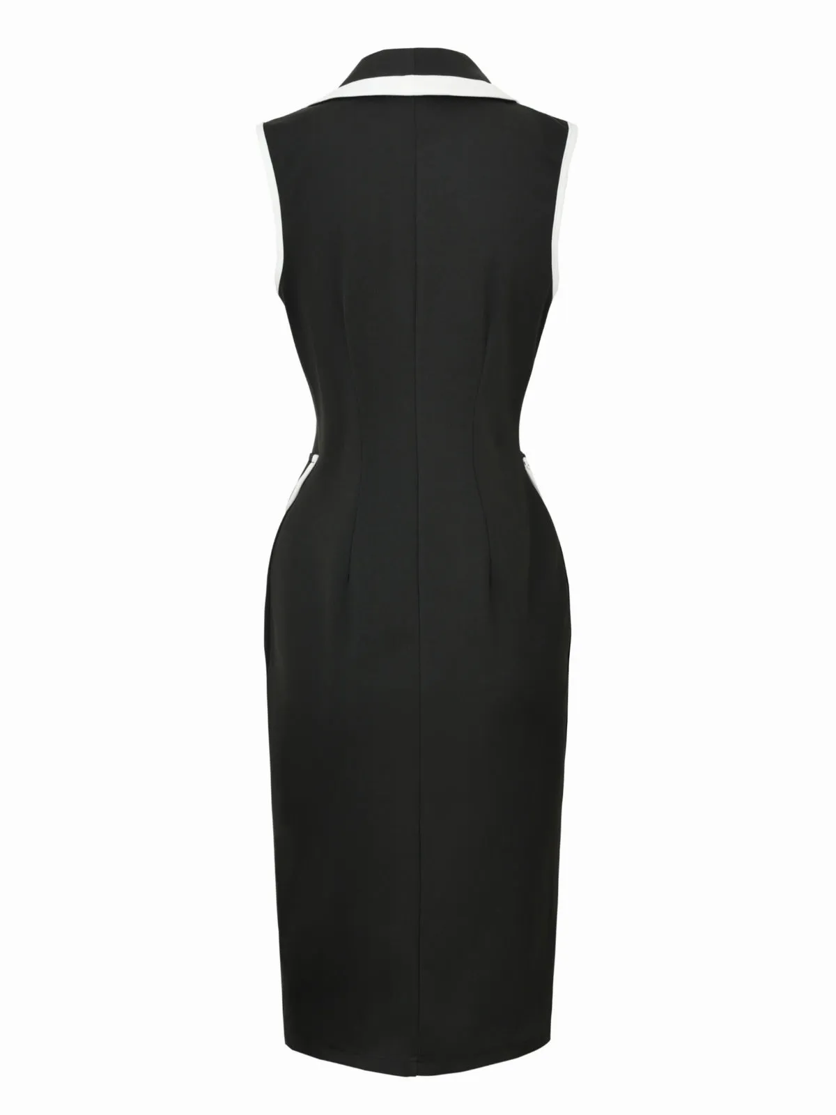 Black 1960s Sleeveless Lapel Button Bodycon Dress sold by Retro Stage product image thumbnail 3