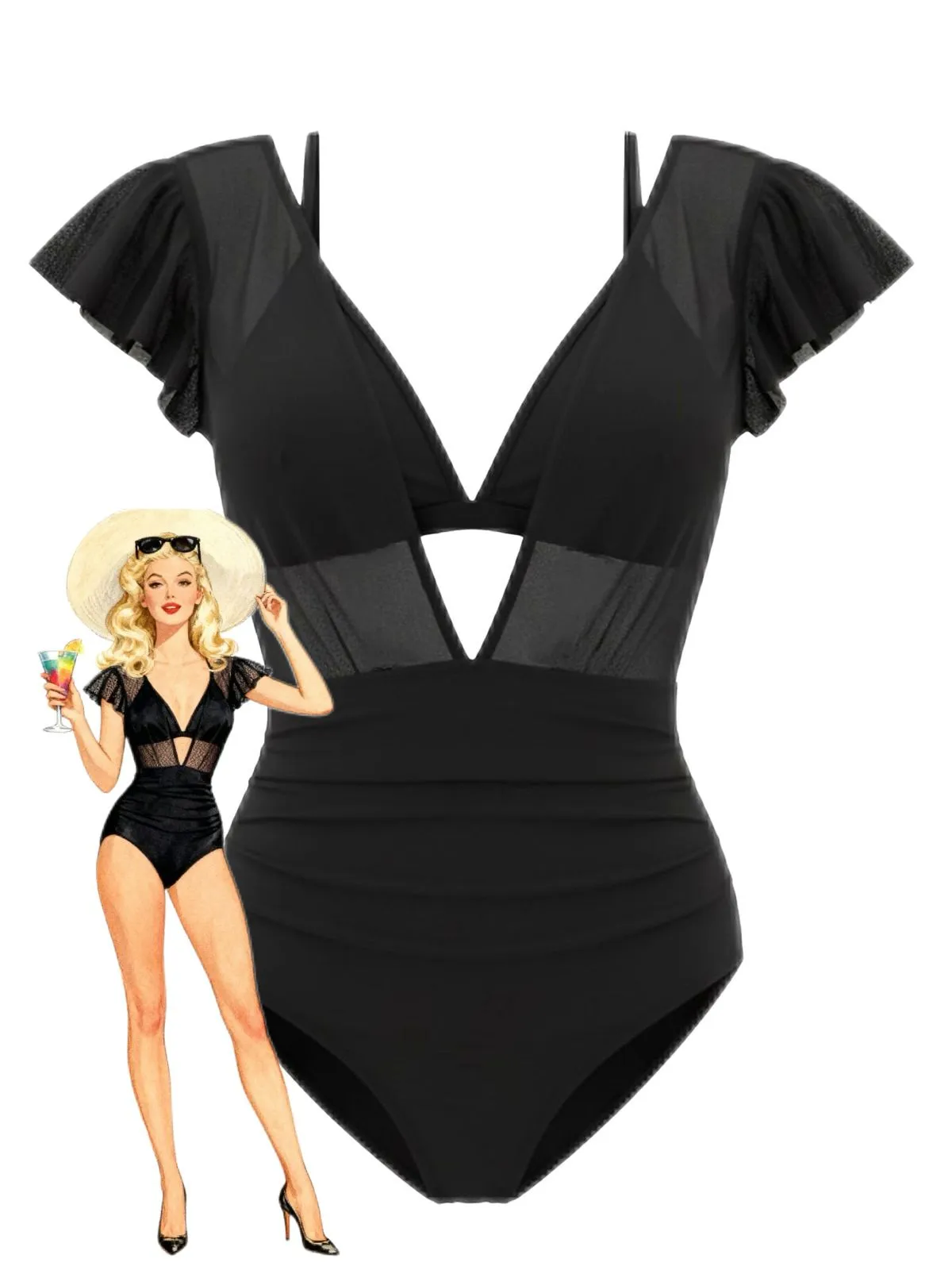 1960s Solid Mesh Plunge Bikini Set & Cover-Up sold by Retro Stage