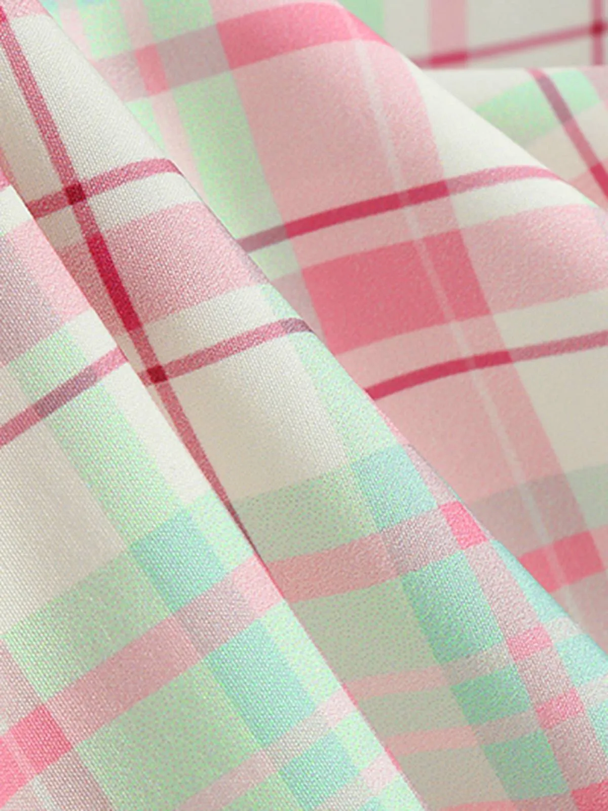 Pale Pink 1950s Plaid Halter Backless Dress sold by Retro Stage product image thumbnail 5