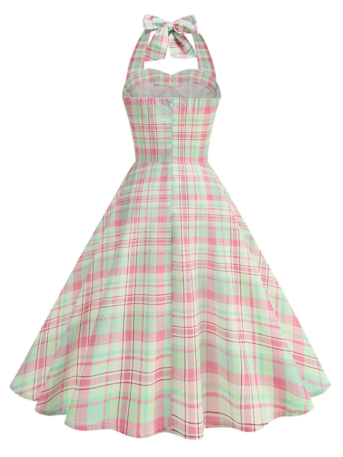 Pale Pink 1950s Plaid Halter Backless Dress sold by Retro Stage product image thumbnail 3
