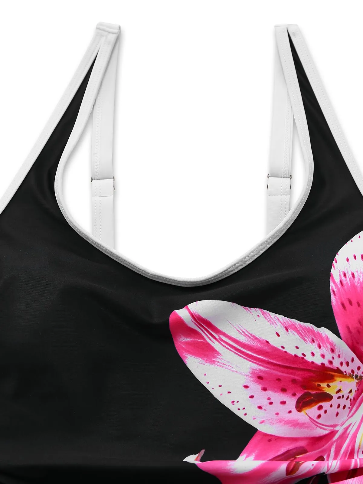 Black 1940s Floral Tankini One-Piece Swimsuit sold by Retro Stage product image thumbnail 4