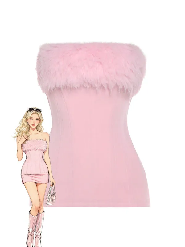 1980s Strapless Plush Fitted Solid Top made by Retro Stage