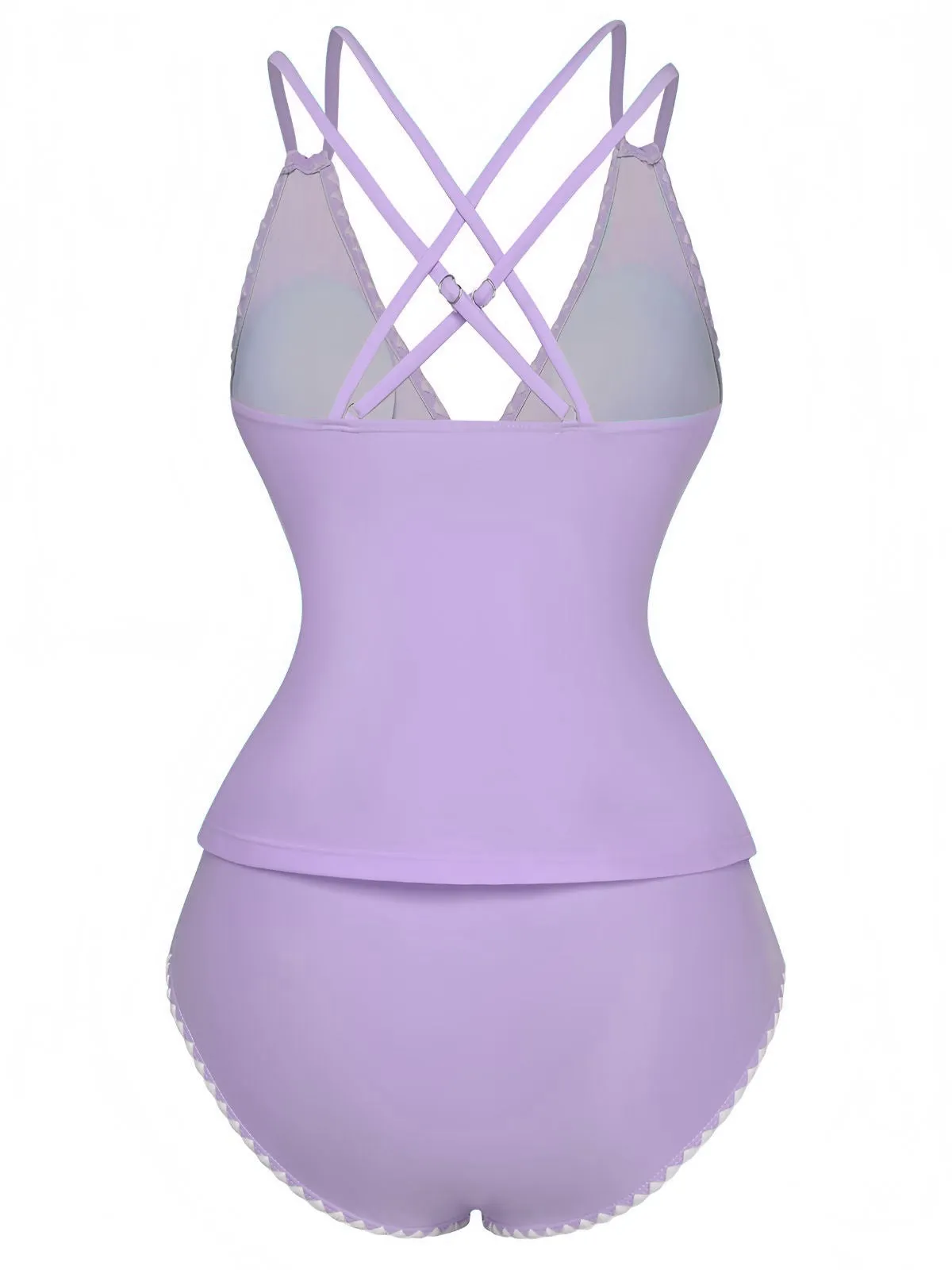 1940s Colorblock Deep V Crisscross Back Tankini Set sold by Retro Stage product image thumbnail 4