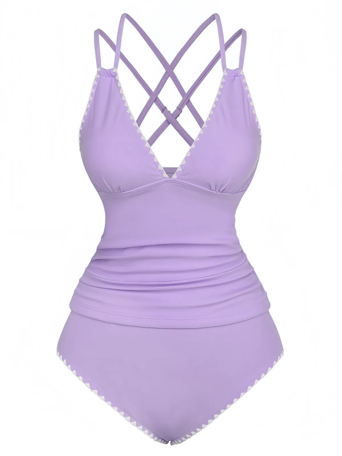 1940s Colorblock Deep V Crisscross Back Tankini Set sold by Retro Stage product image thumbnail 3