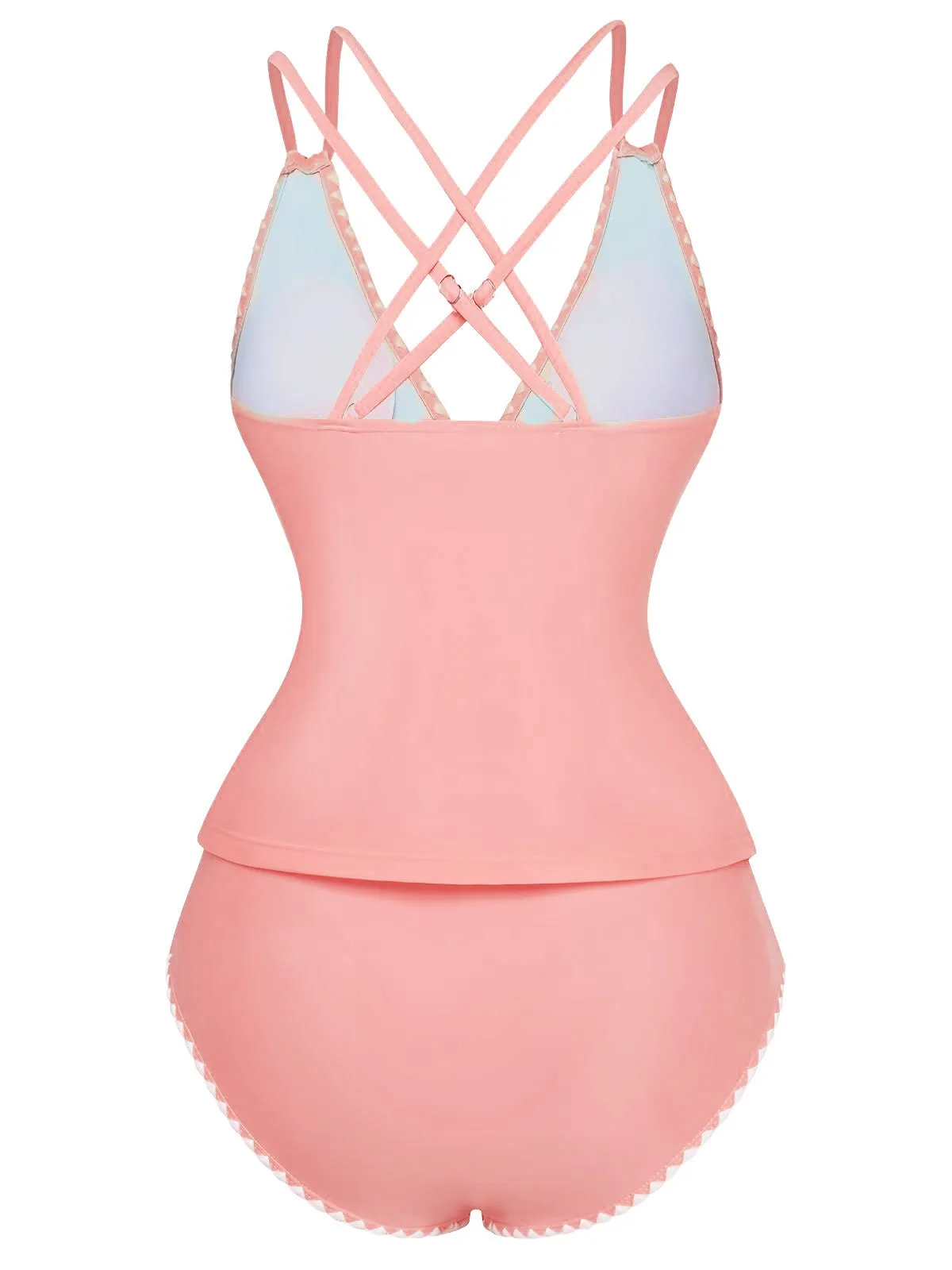 1940s Colorblock Deep V Crisscross Back Tankini Set sold by Retro Stage product image thumbnail 2