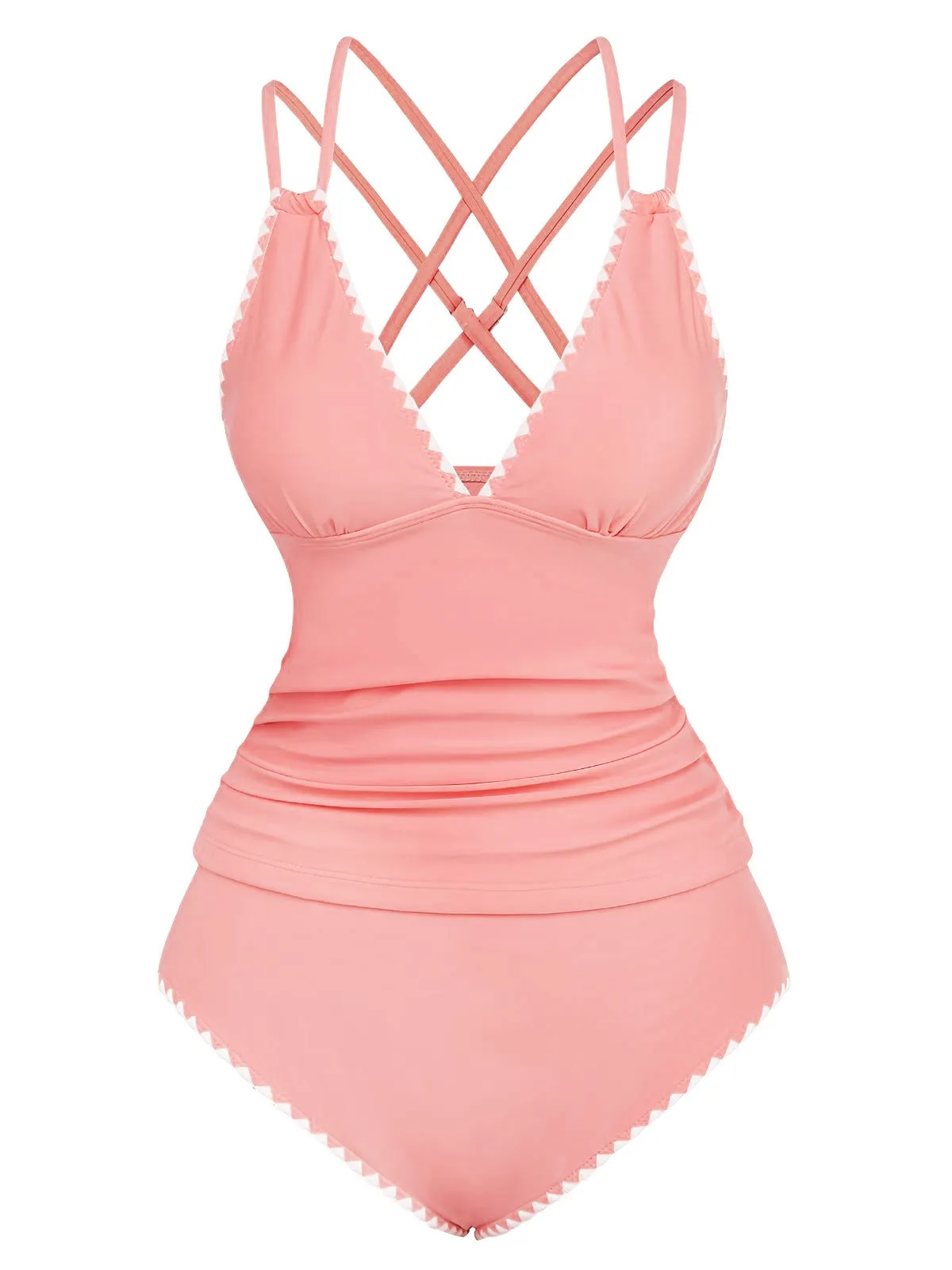 1940s Colorblock Deep V Crisscross Back Tankini Set sold by Retro Stage