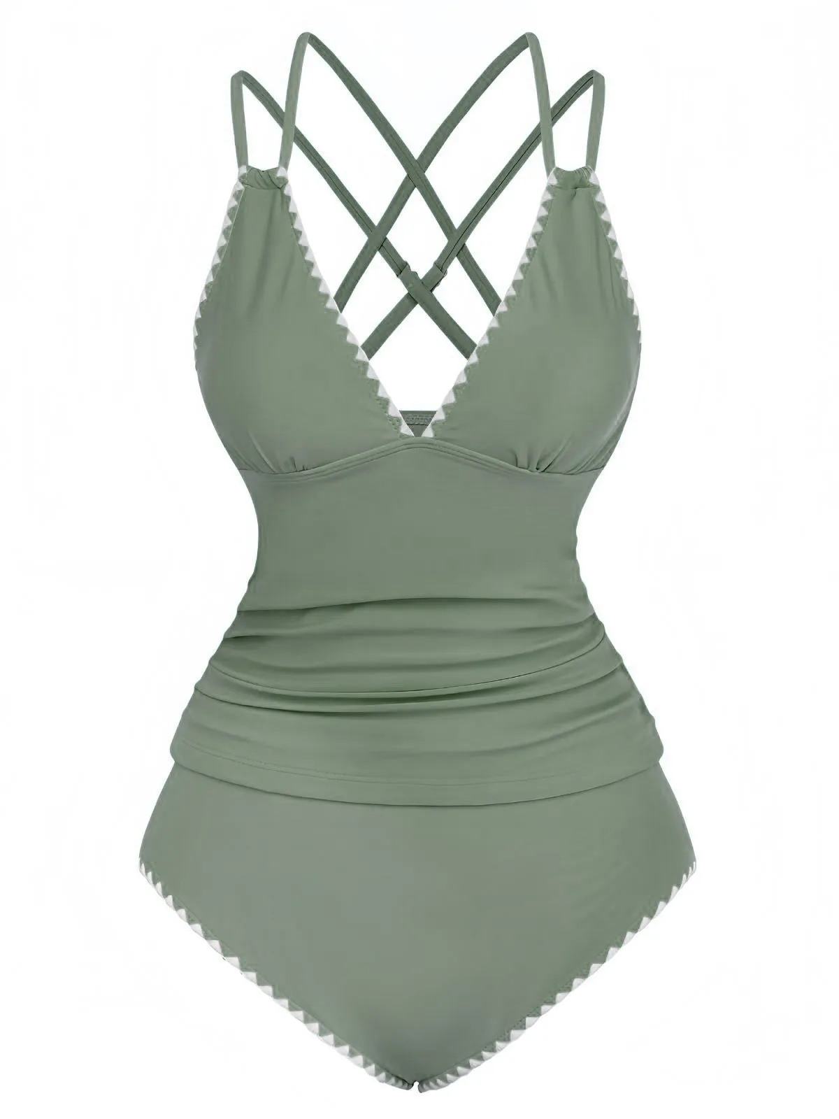 1940s Colorblock Deep V Crisscross Back Tankini Set sold by Retro Stage product image thumbnail 4