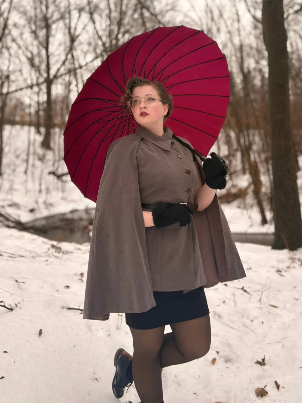 1940s Lapel Belted Jacket With Detachable Cape sold by Retro Stage