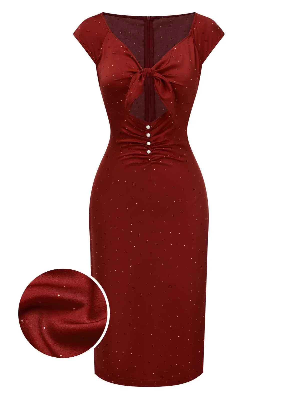 Red 1960s Hollow Out Button Satin Dress sold by Retro Stage product image thumbnail 4