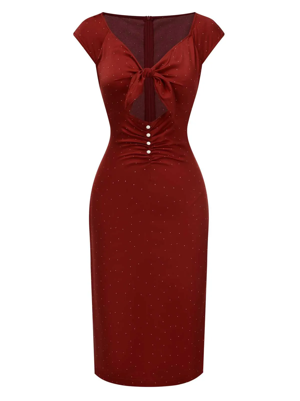 Red 1960s Hollow Out Button Satin Dress sold by Retro Stage product image thumbnail 5