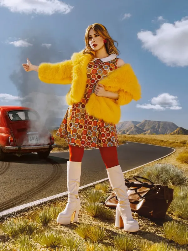 Orange 1960s Daisy Peter Pan Collar Dress sold by Retro Stage