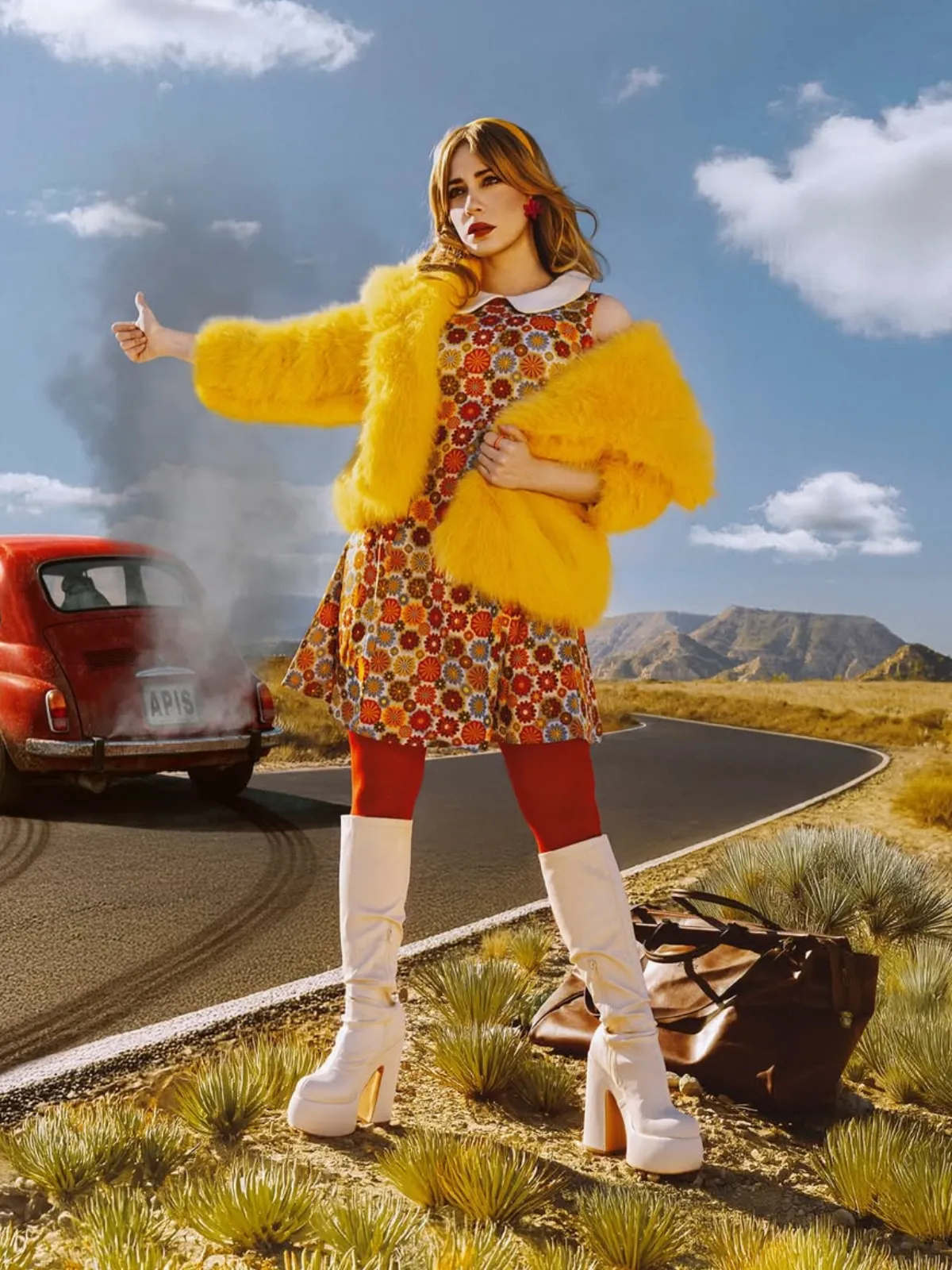 Orange 1960s Daisy Peter Pan Collar Dress sold by Retro Stage