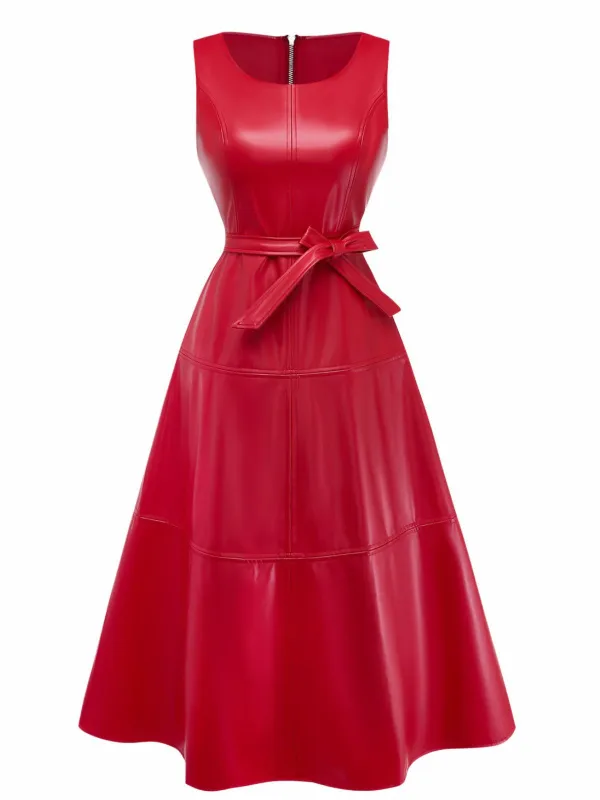 1980s Leather Solid A-Line Sleeveless Dress made by Retro Stage