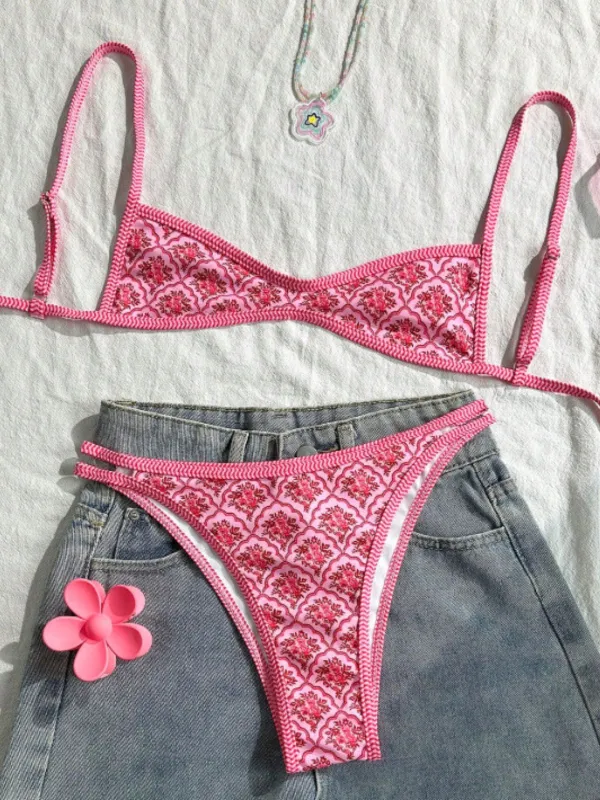 Pink 1960s Floral Print Bikini Set made by Retro Stage