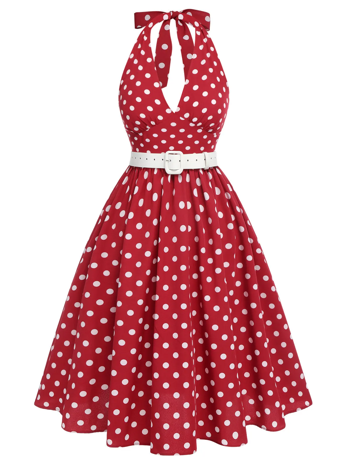 Red 1950s Polka Dot Halter Dress sold by Retro Stage product image thumbnail 2