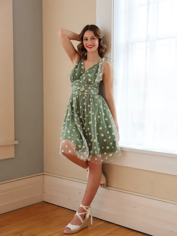 Green 1950s Daisy Mesh Swing Dress sold by Retro Stage