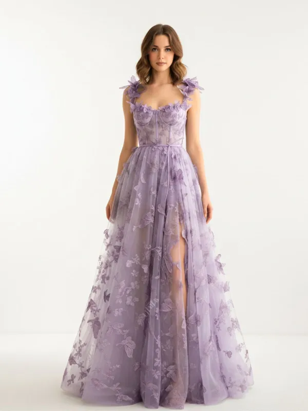 1930s Spaghetti Strap 3D Butterflies Mesh Maxi Dress sold by Retro Stage