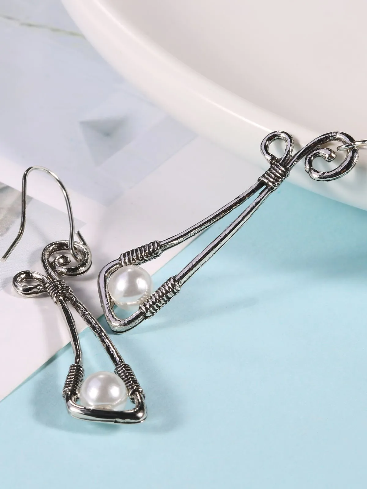 Vintage Silver Wire-Wrapped Pearl Drop Earrings sold by Retro Stage