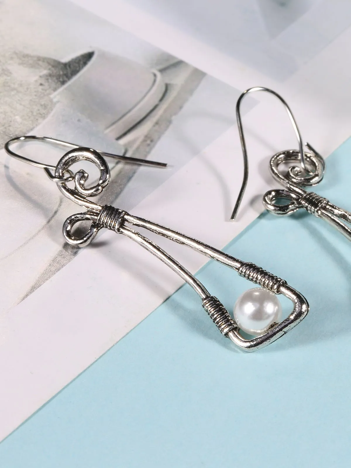 Vintage Silver Wire-Wrapped Pearl Drop Earrings sold by Retro Stage product image thumbnail 3