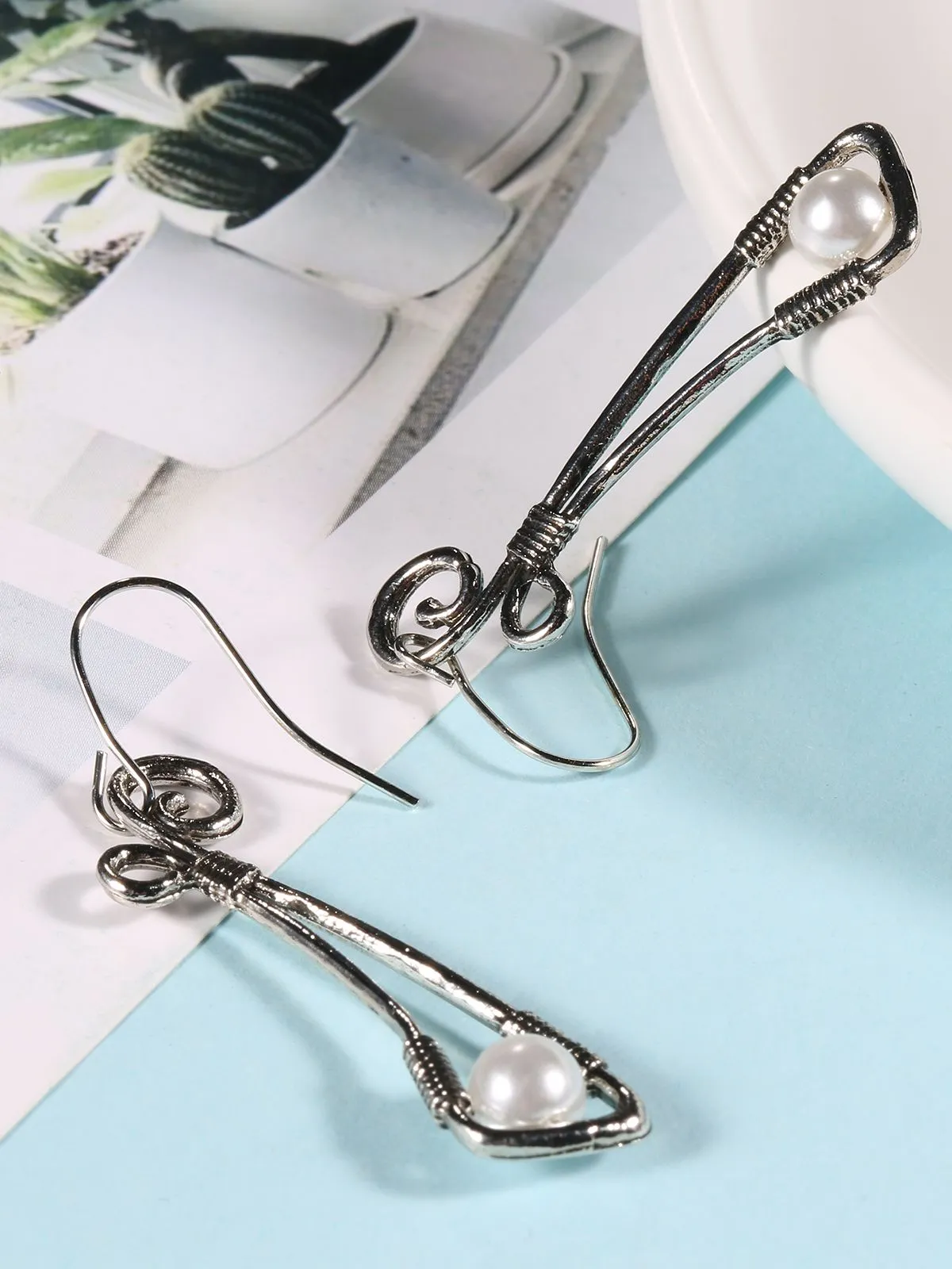 Vintage Silver Wire-Wrapped Pearl Drop Earrings sold by Retro Stage product image thumbnail 4