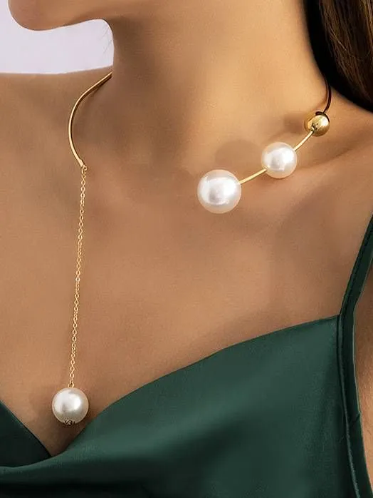 Gold Faux Pearl Chain Choker sold by Retro Stage product image thumbnail 3