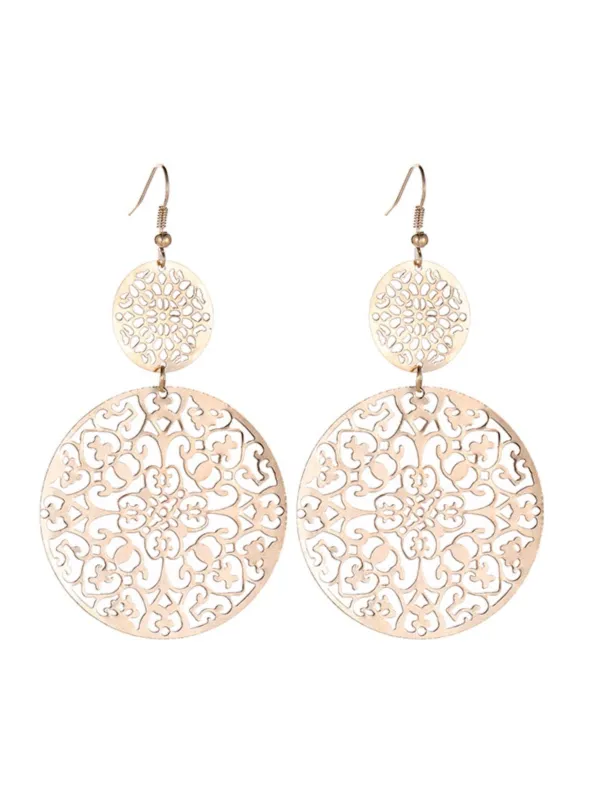 Gold Round Openwork Earrings sold by Retro Stage
