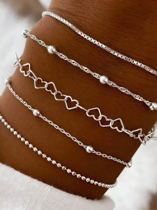 5PCS Silver Heart-Shaped Bracelet made by Retro Stage