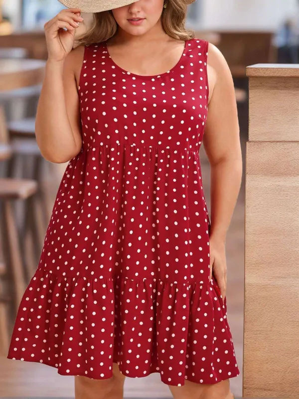 [Plus Size] Red 1950s Polka Dot Sleeveless Ruffled Dress made by Retro Stage