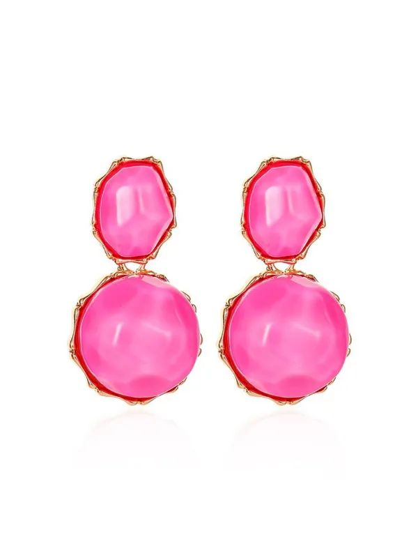 Pink 3D Gemstone Alloy Earrings sold by Retro Stage