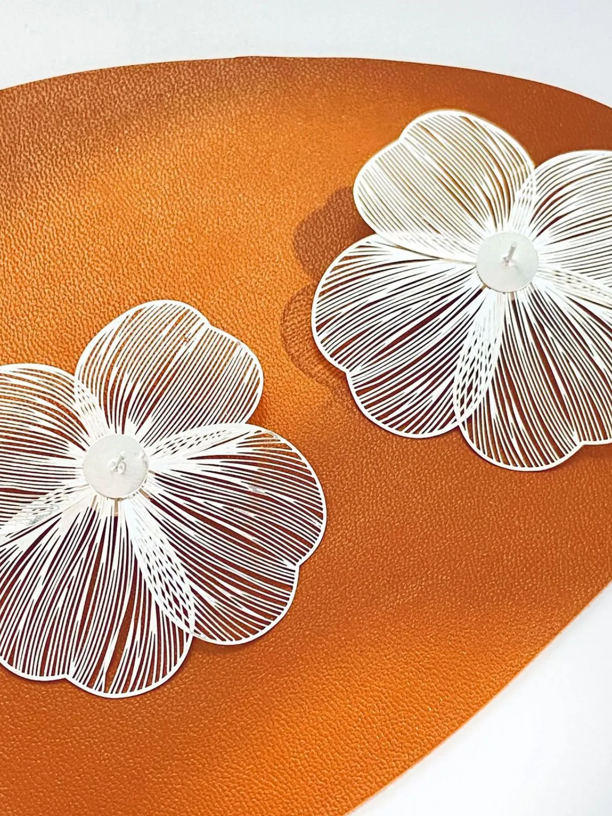 Silver Hollow 3D Floral Pearl Earrings sold by Retro Stage product image thumbnail 2