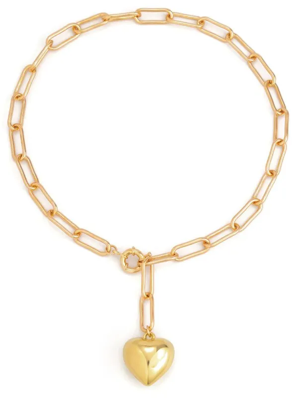 Metallic Heart Pendant Paperclip Chain Necklace sold by Retro Stage