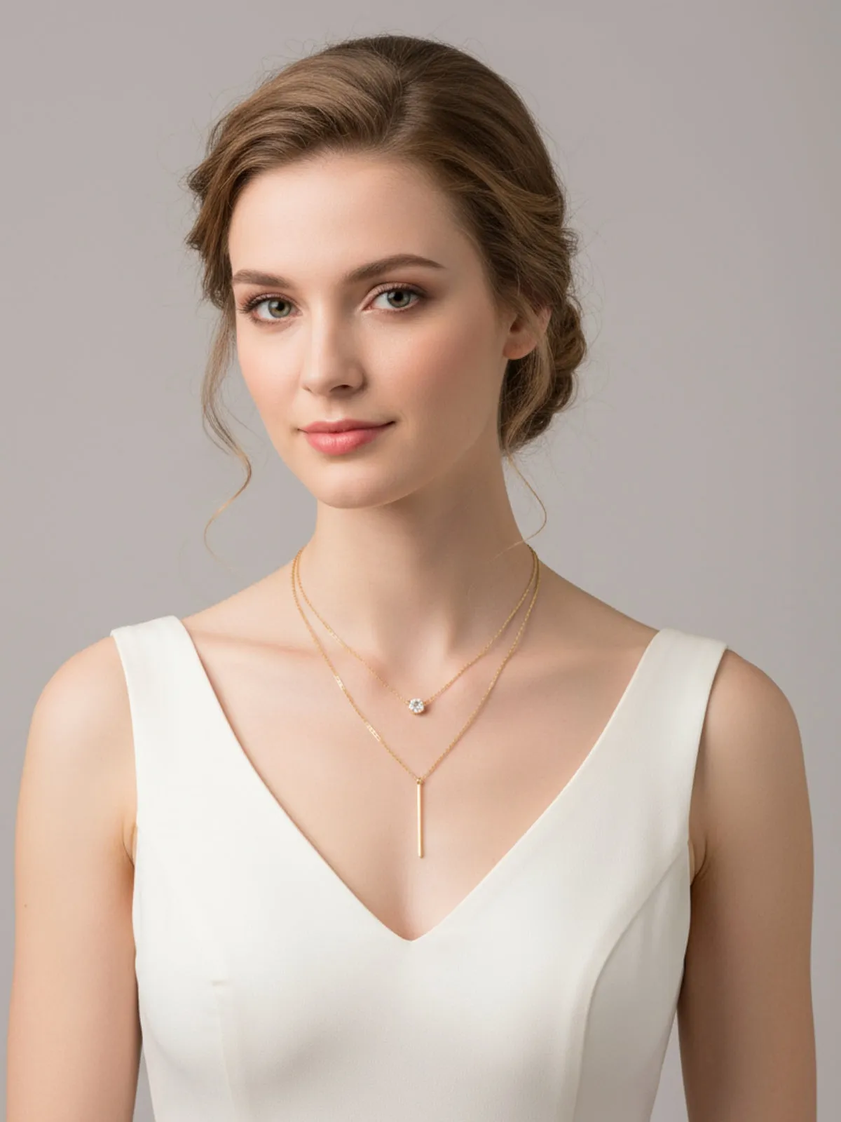 2PCS Gold Rhinestone Pendant Stacking Necklace Set sold by Retro Stage product image thumbnail 2