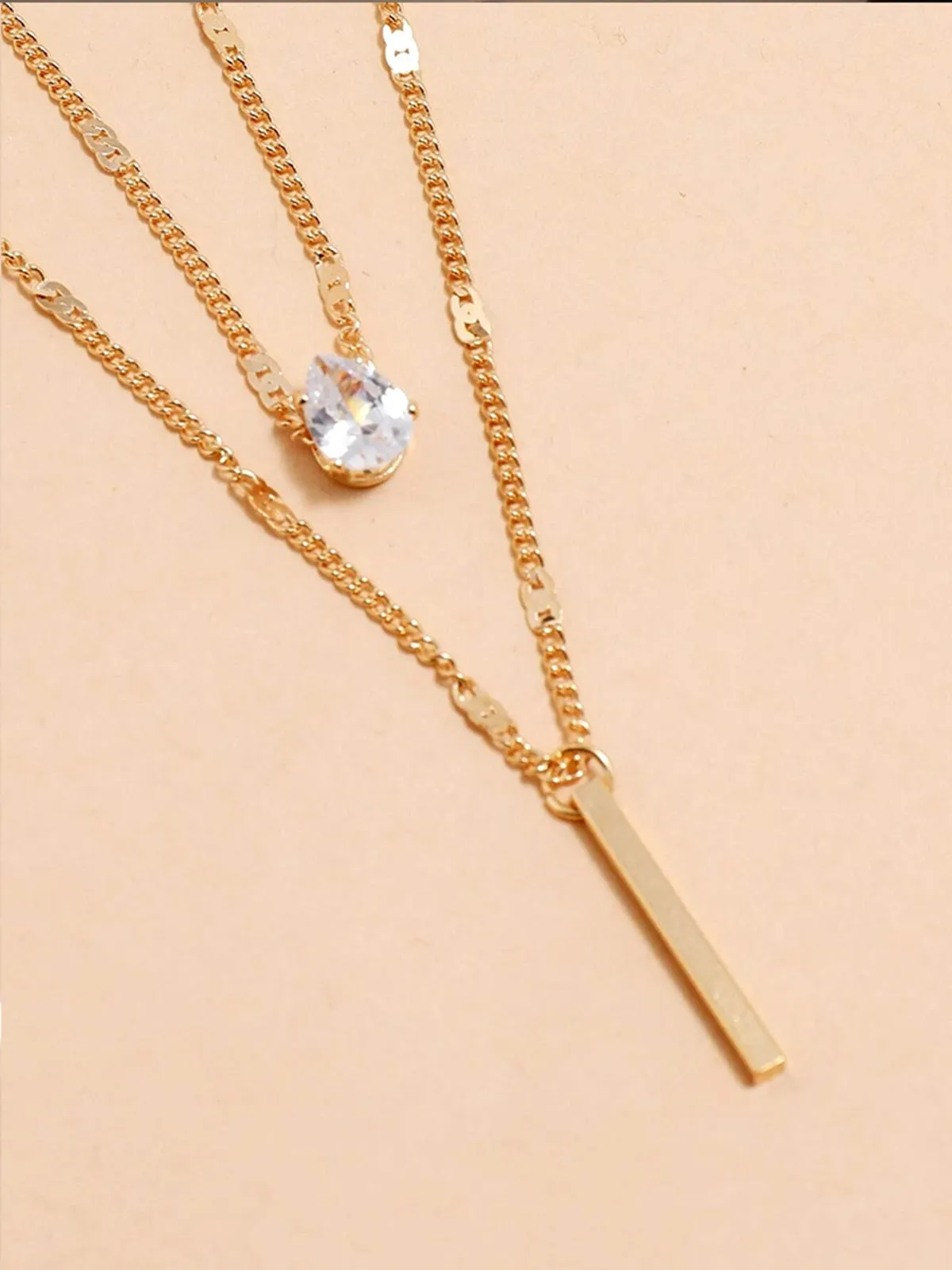 2PCS Gold Rhinestone Pendant Stacking Necklace Set sold by Retro Stage product image thumbnail 5