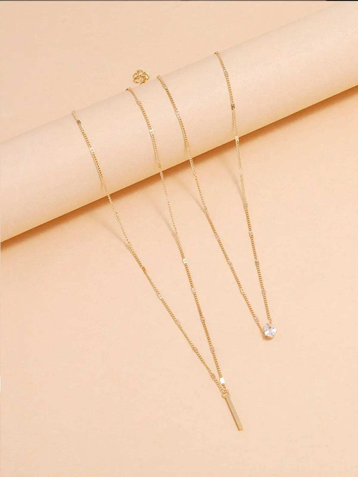2PCS Gold Rhinestone Pendant Stacking Necklace Set sold by Retro Stage product image thumbnail 3