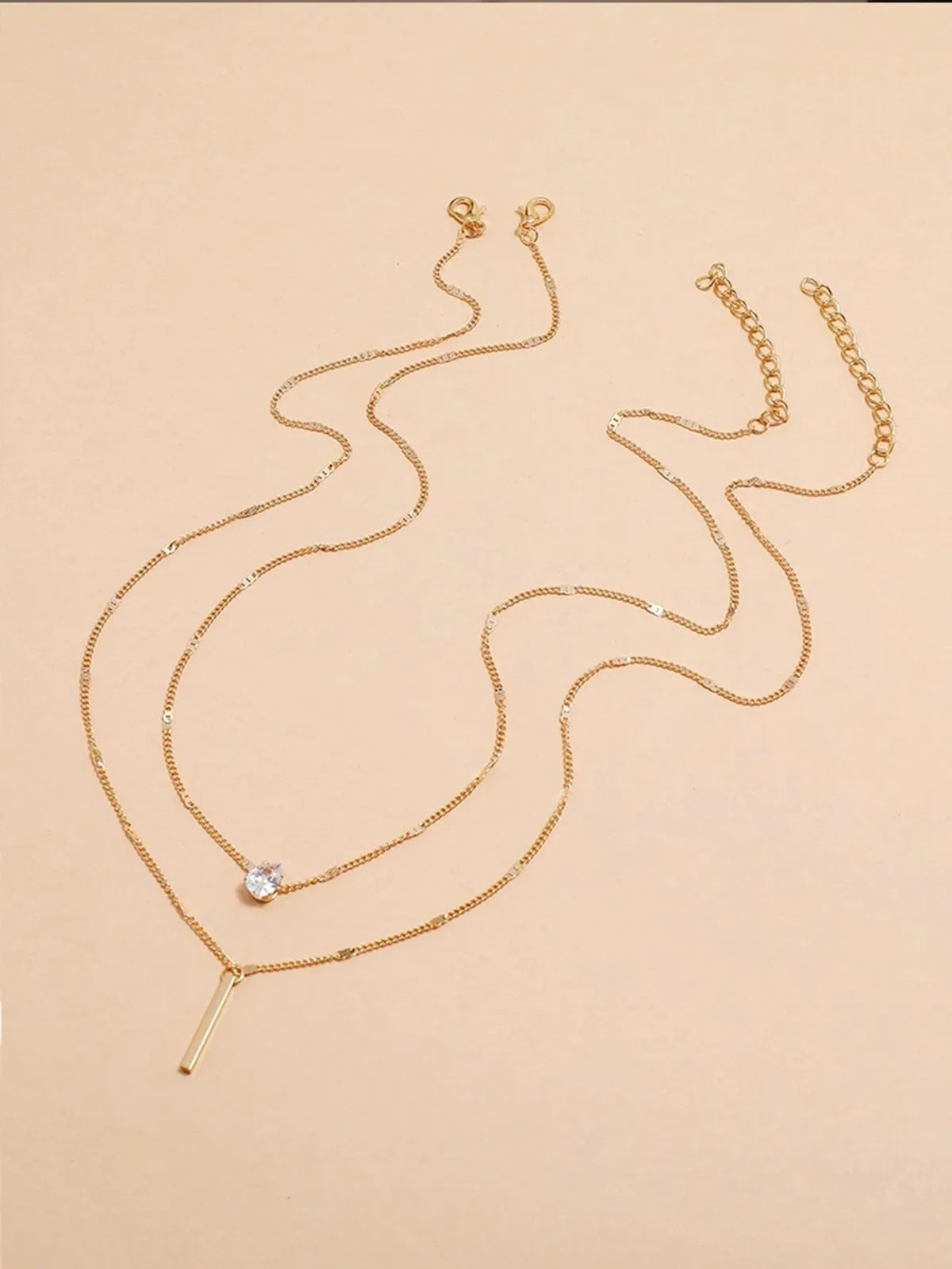 2PCS Gold Rhinestone Pendant Stacking Necklace Set sold by Retro Stage product image thumbnail 4