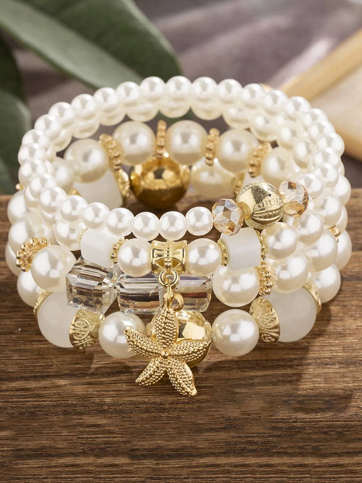 4PCS Boho Starfish Faux Pearl Bracelet Set sold by Retro Stage